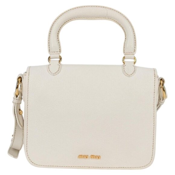 Miu Miu Hand Bag Leather 2way White Gold Auth - Picture 3 of 16